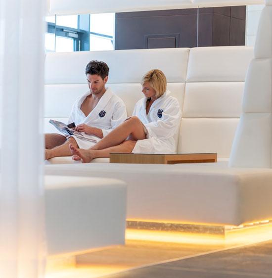 A couple in the luxurious  lounge of the Resort